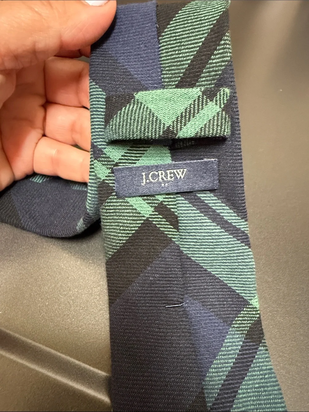J. Crew Skinny Tartan Navy and Green Plaid Tie